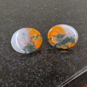 Polished Natural Stone Agate Sterling Silver Screw Backed Estate Earrings